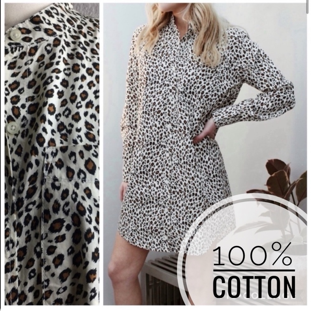 Current/Elliott Animal Print Cotton Shirt dress @1327-9